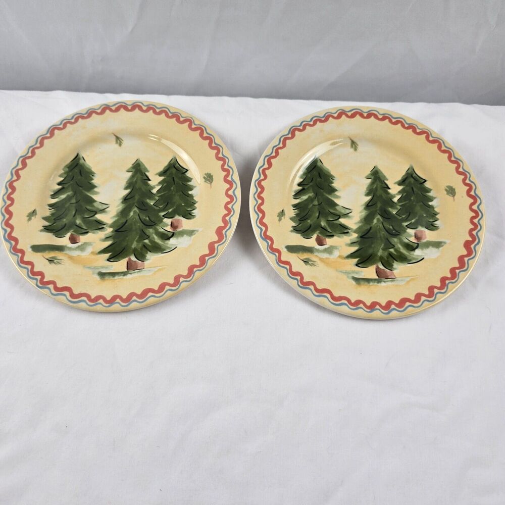 Hausenware 8" Dessert Plates Set of 2 Pine Trees Decor 2000 Libby Wilke Ceramic